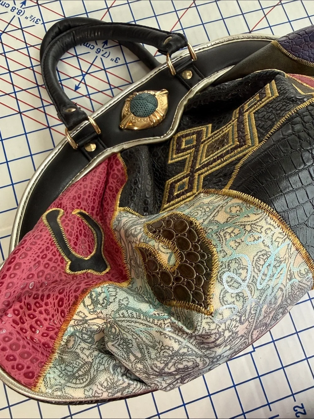 Vintage 90s NAS Bags Patchwork Maximalist Embossed Satchel Purse